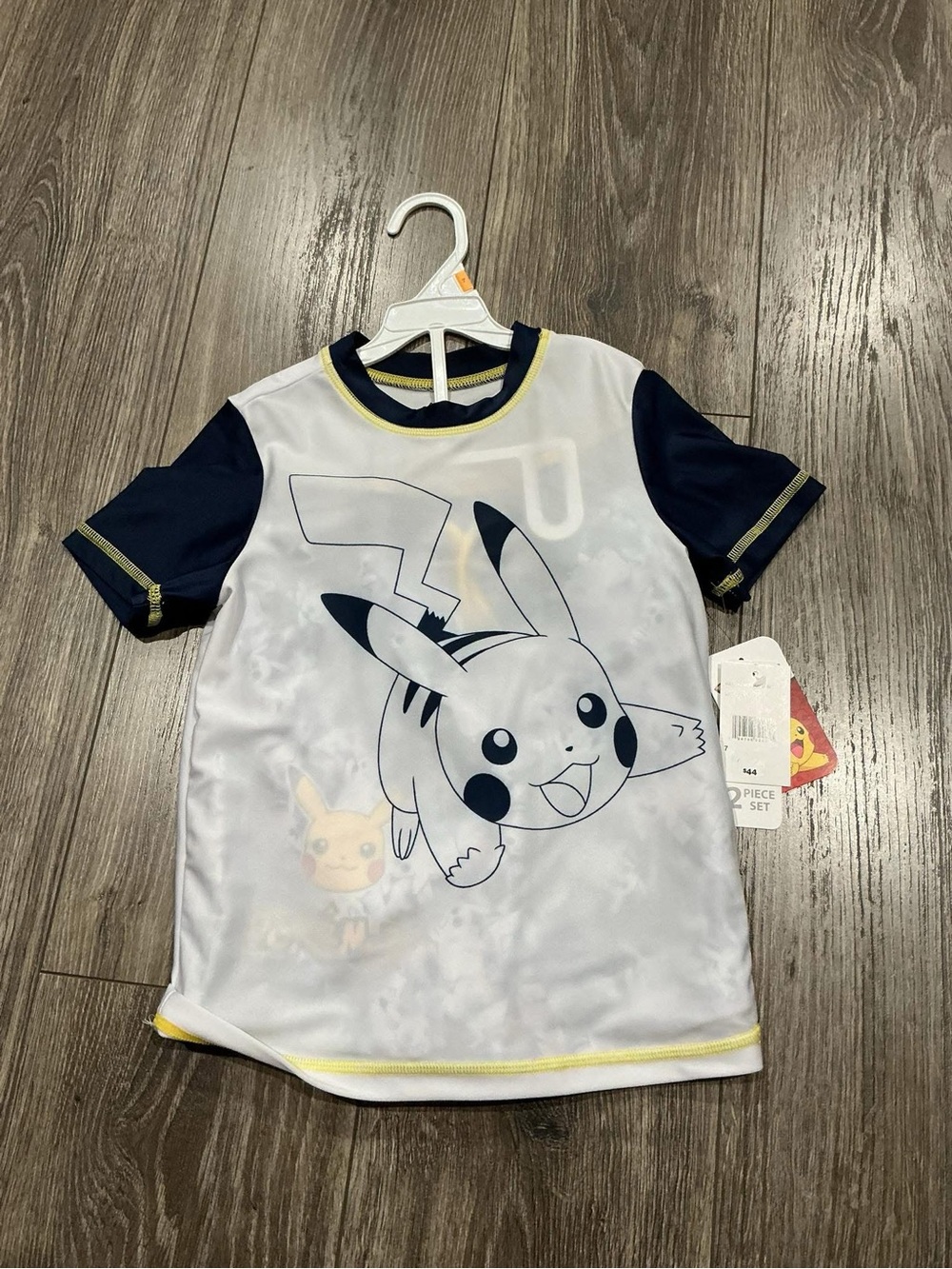 New Pokemon Pikachu Swim Tee in White, Navy & Yellow Trim (size 5/6)